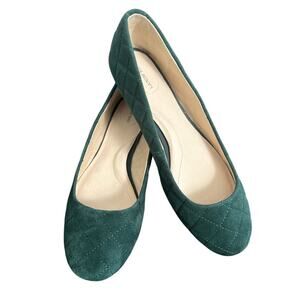 NWOT Lands End Quilted Suede Ballet Flat Dark Green Size 9